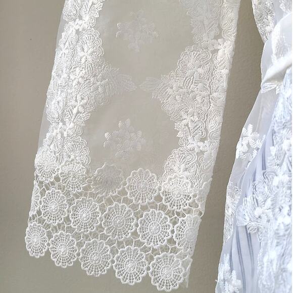 Sandro Paris Womens Dress Large Isabelle Floral Lace Mini Blue White Stripe EUC - Picture 9 of 15